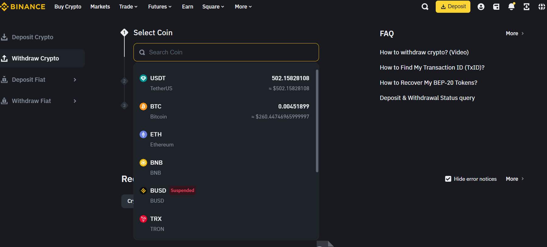 Screenshot from binance.com