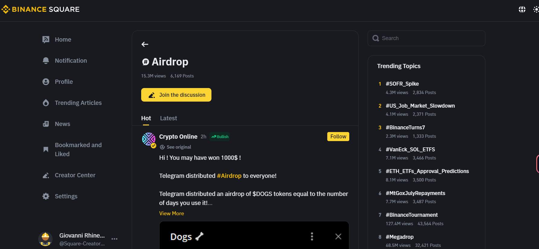 Screenshot from binance.com