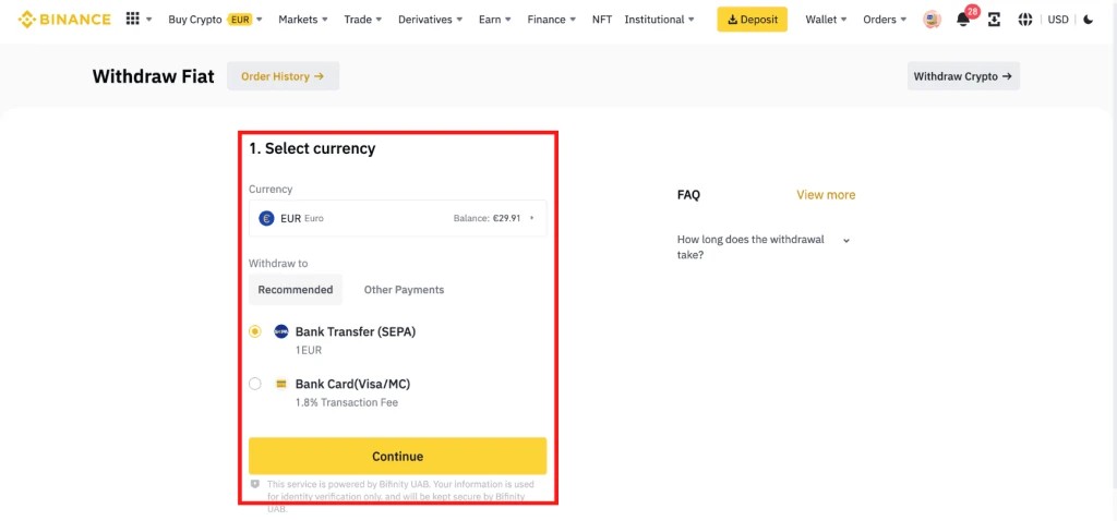 Enter the withdrawal address and network