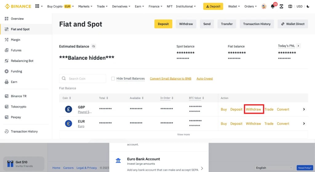 Select your currency and withdrawal option