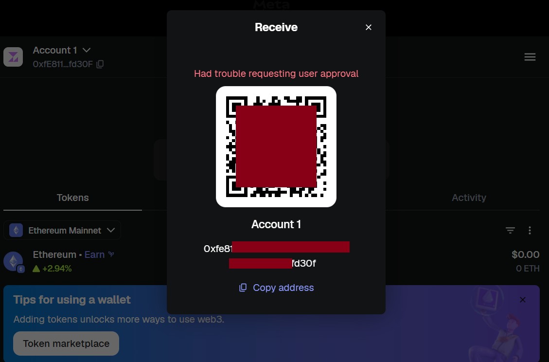 Адреса гаманця в MetaMask