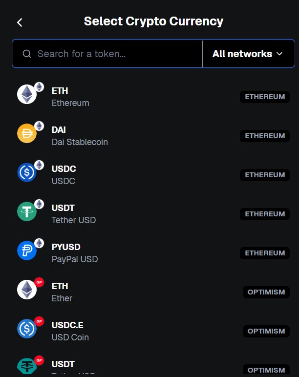 Вибір криптовалюти в MetaMask