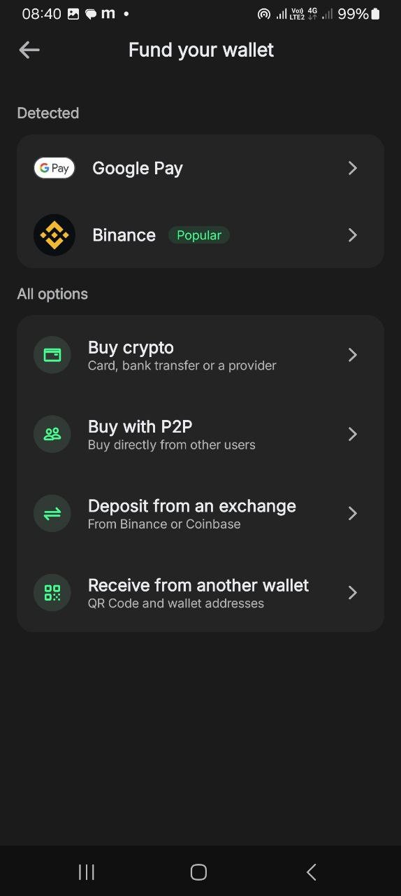 Способы пополнения счета в Trust Wallet
