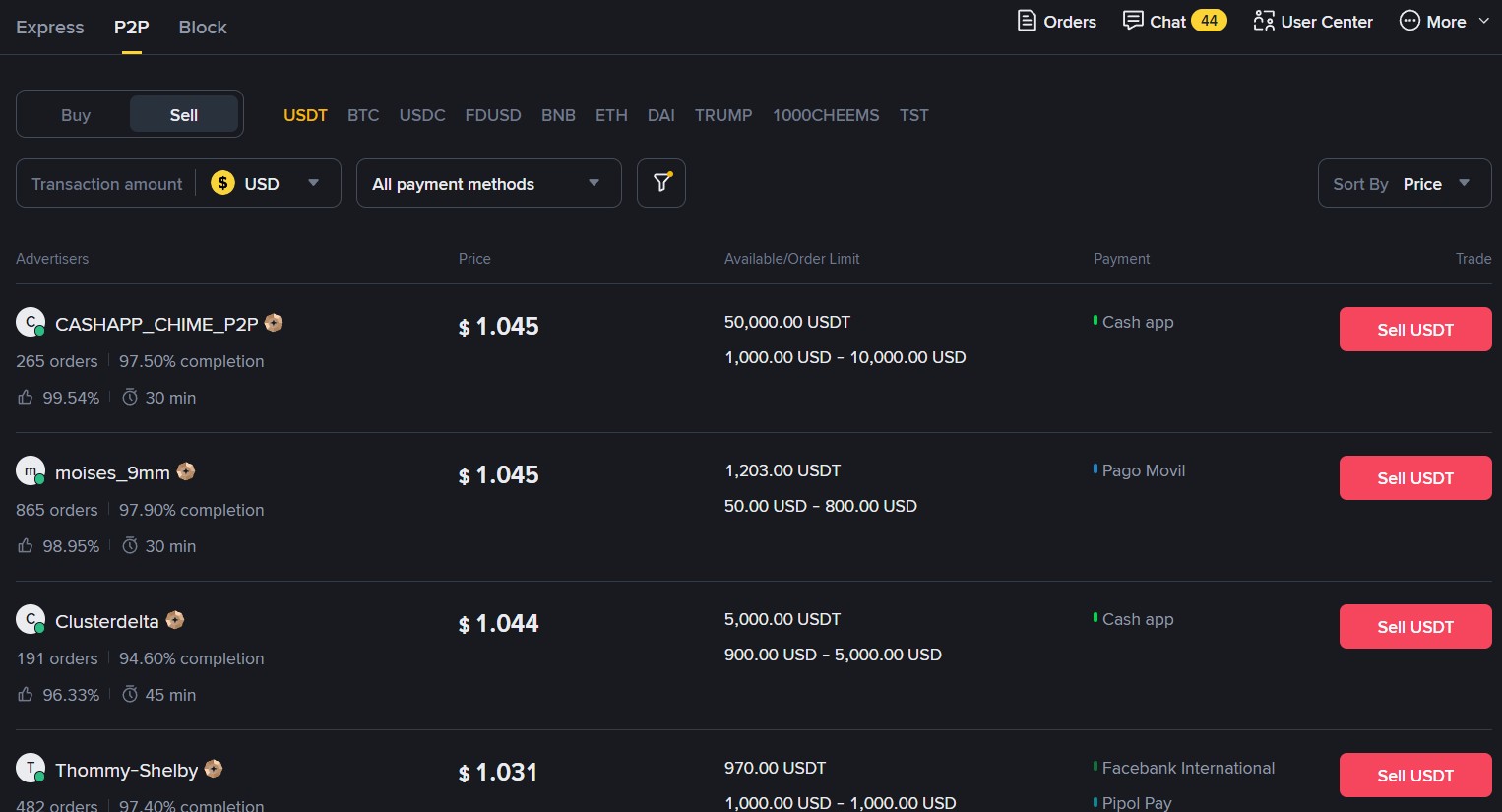 Сервис P2P на примере Binance