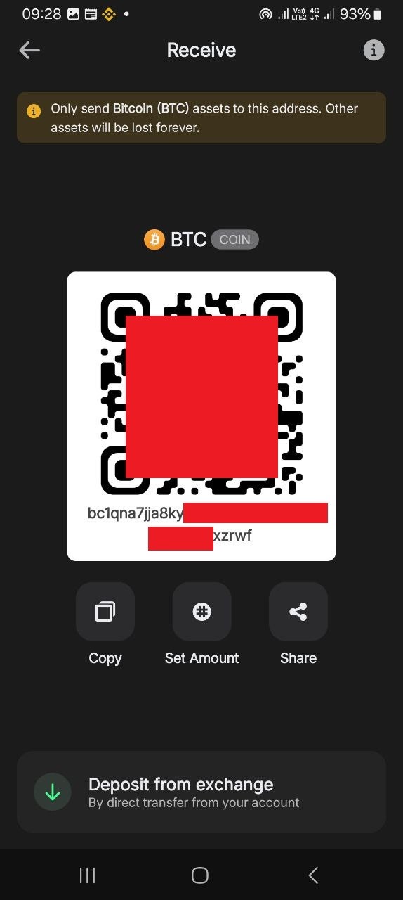 QR-код та адреса гаманця для поповнення Trust Wallet