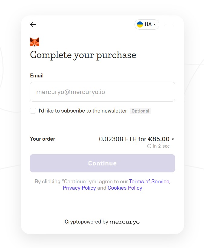 Покупка криптовалюты через Mercuryo