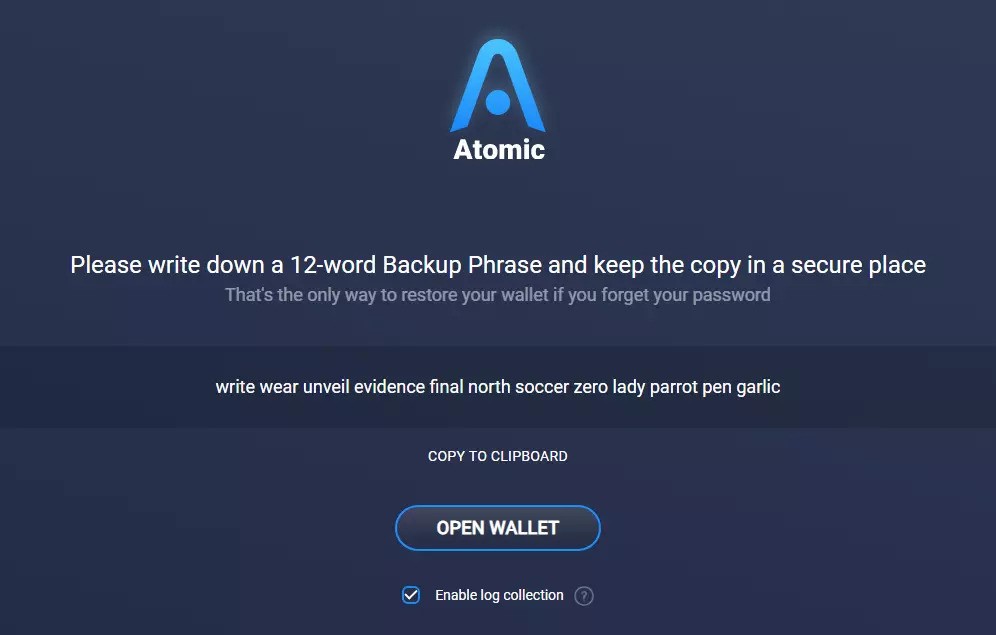 Установка Atomic Wallet: регистрация кошелька
