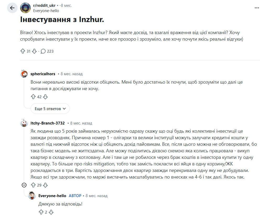 Приклад негативного відгуку про Inzhur