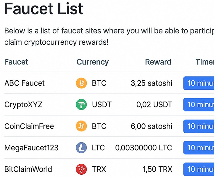 Список faucet-сайтів у FaucetPay