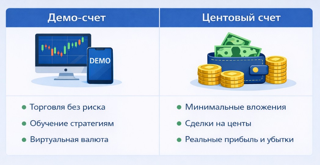 Демо- и центовые счета для старта на финансовых рынках