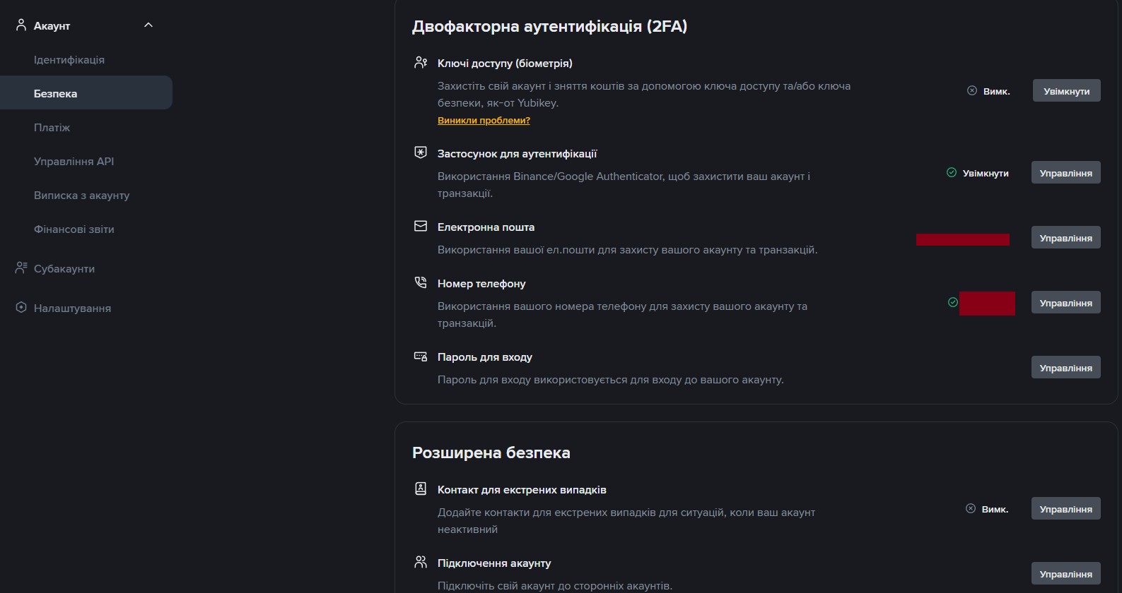 Безпека акаунта на Binance