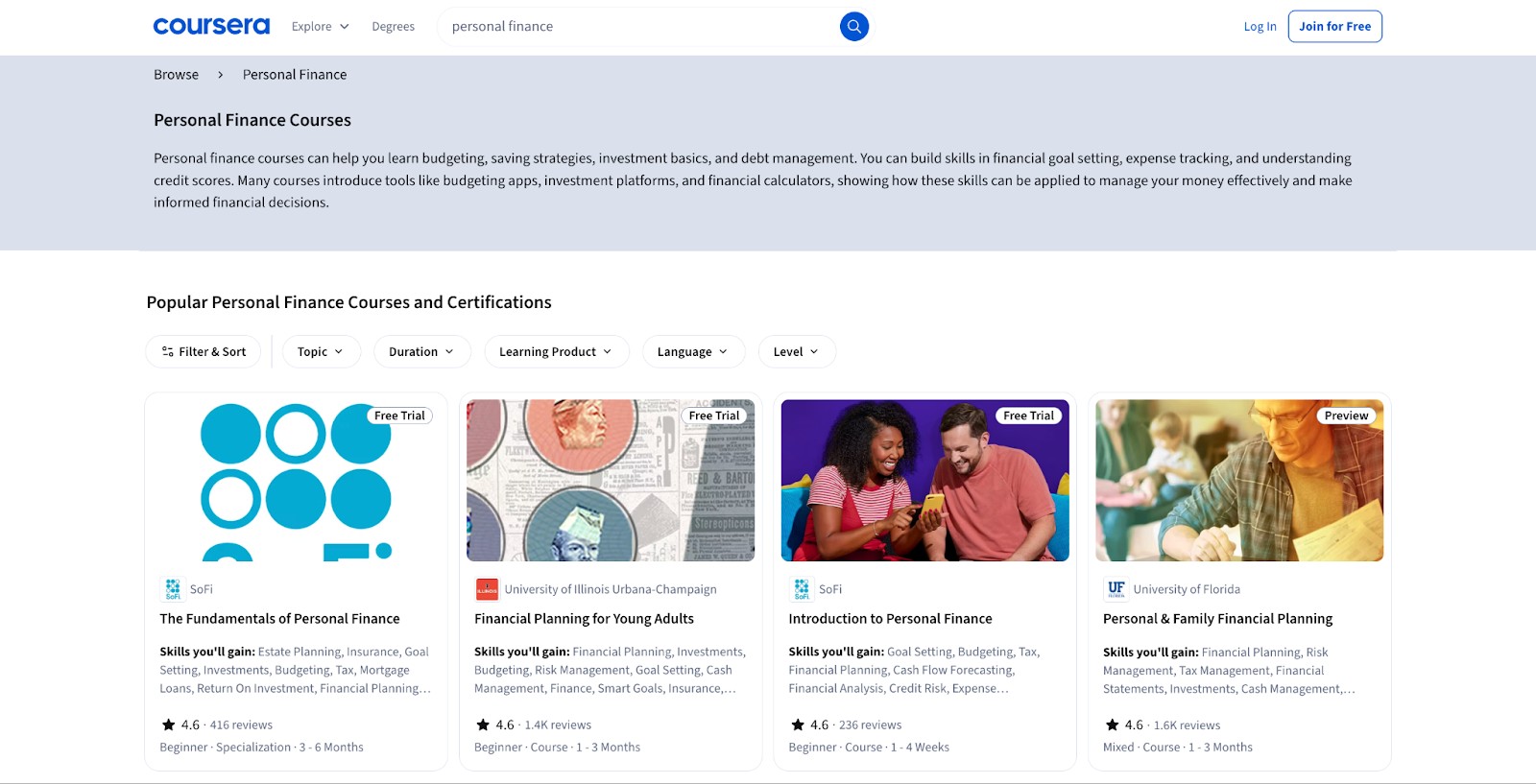 Persönliche Finanzkurse auf Coursera