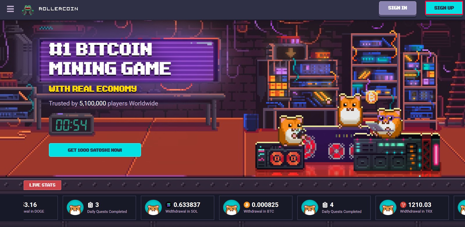 Кнопка Sign Up на Rollercoin