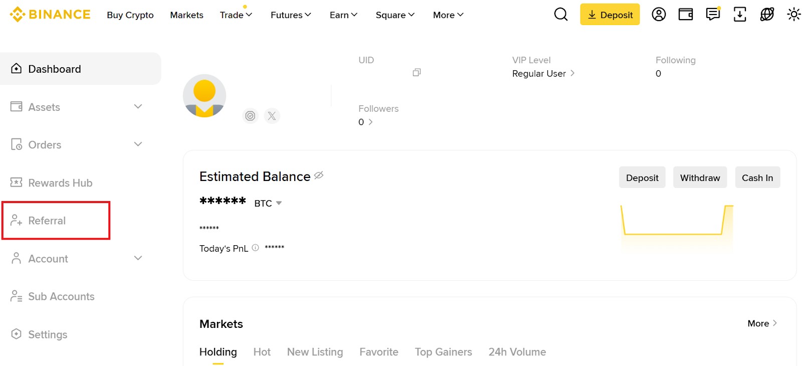 Вкладка “Referal” в личном кабинете Binance