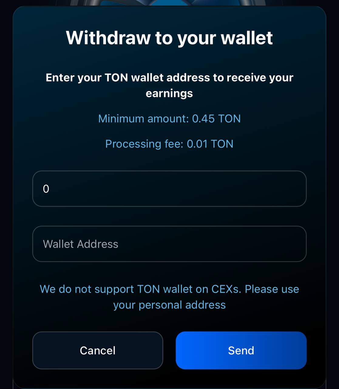 TON Withdrawal Screen