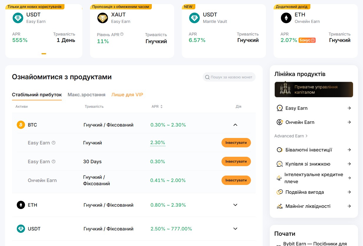 Стейкінг на біржі Bybit