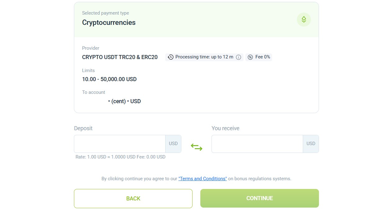 Пополнение депозита Markets4you (Forex4you) в криптовалюте