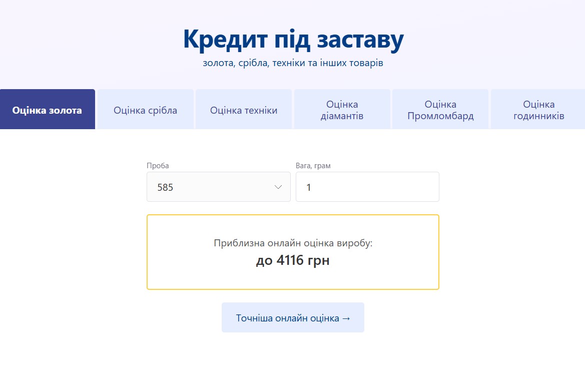 Продаж золота в ломбарді