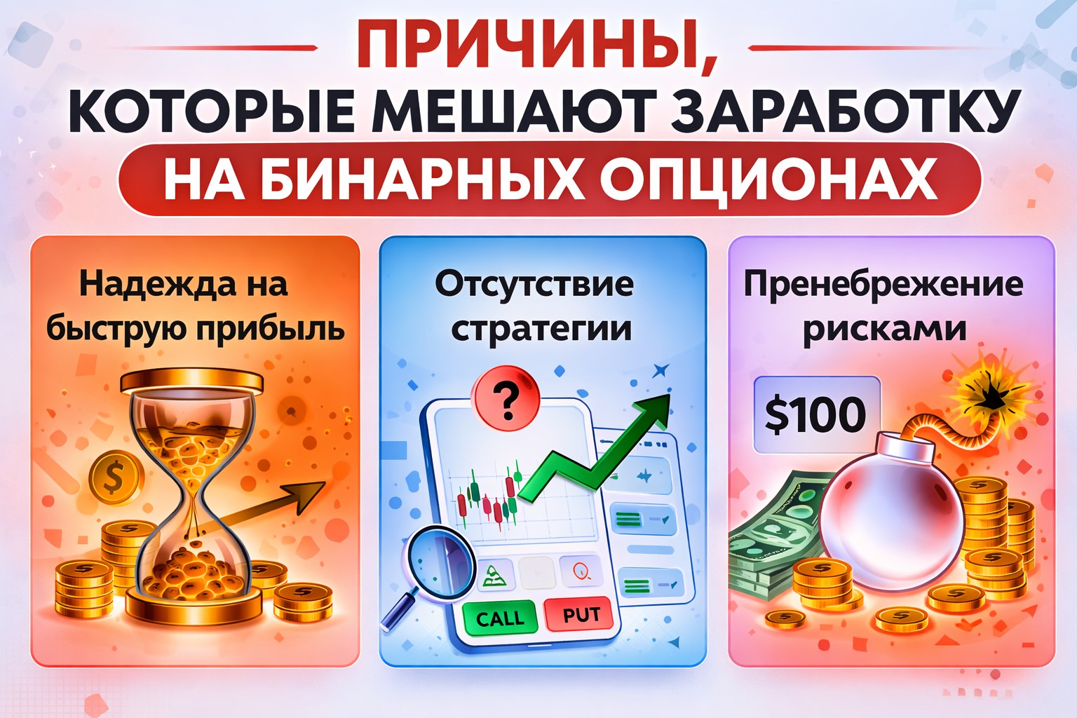 Причины, которые мешают заработку на бинарных опционах