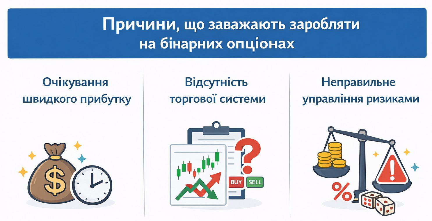 Причини, що заважають заробляти на бінарних опціонах