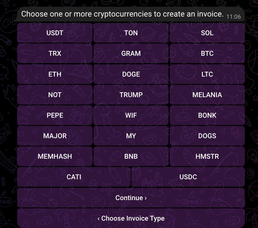 Invoices в Crypto Bot