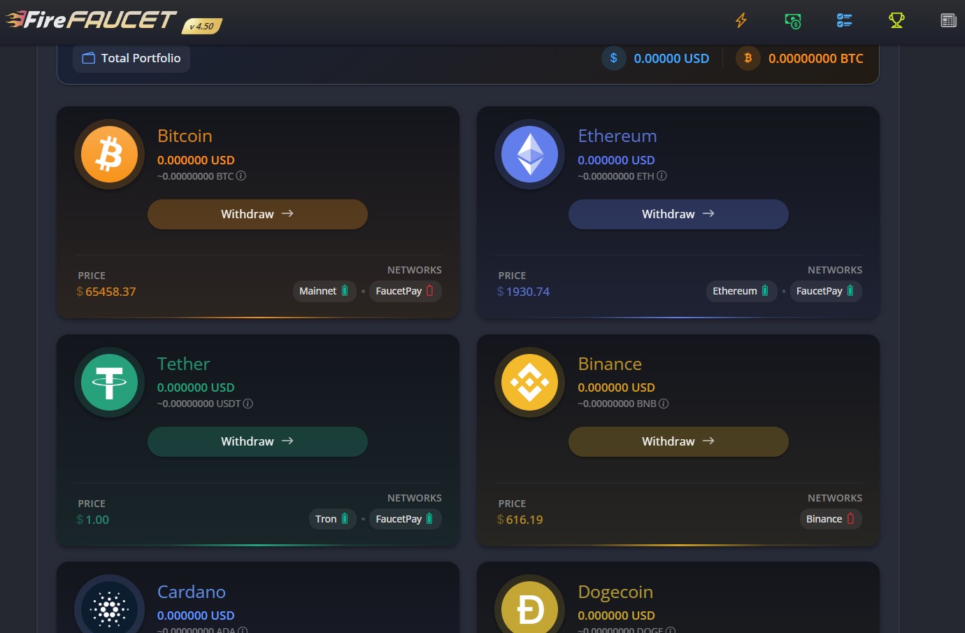 Вибір криптовалюти для виведення на Fire Faucet