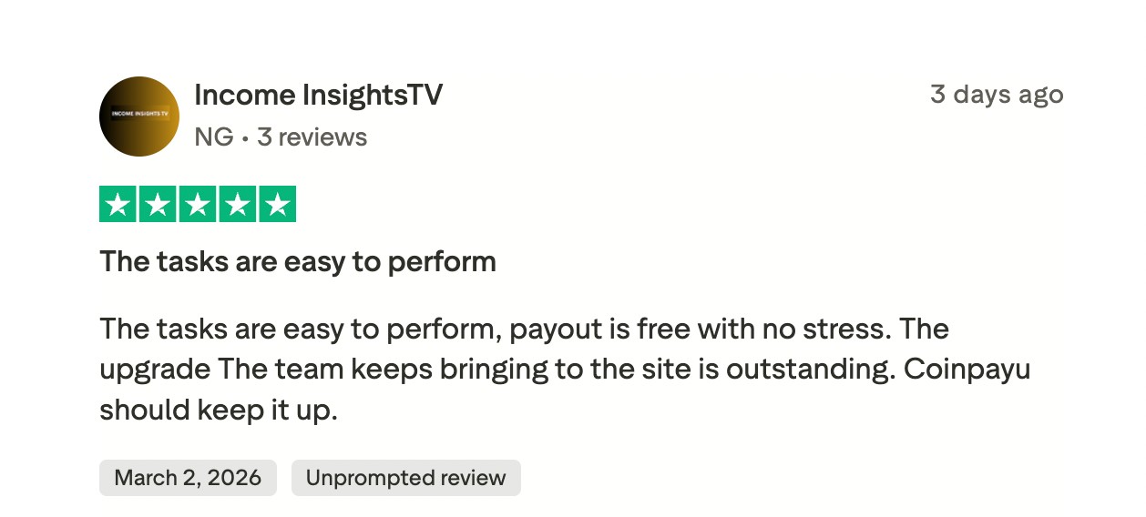 Пример положительного отзыва о Coinpayu на Trustpilot