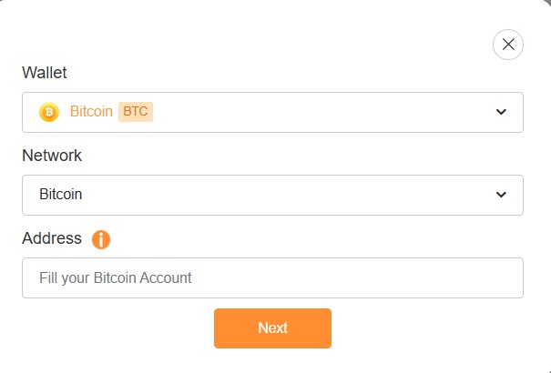 Выбор сети и указание адреса на Coinpayu