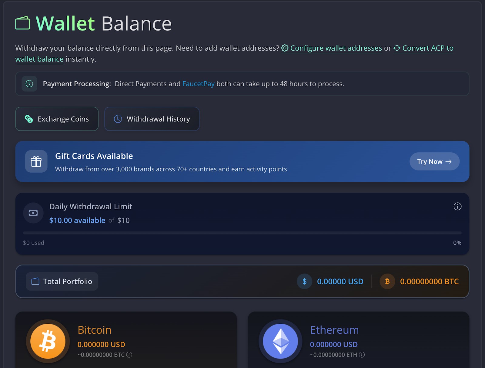 Balance and Withdrawal