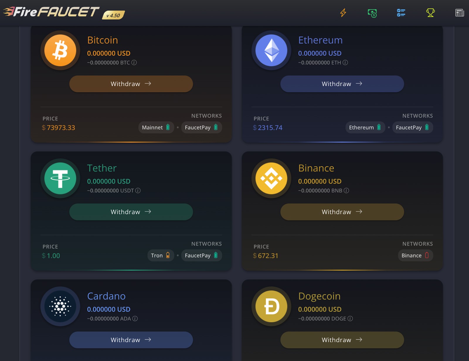 List of available cryptocurrencies for withdrawal