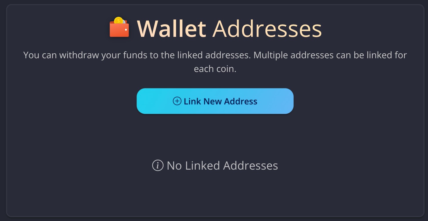 Wallet addreses page