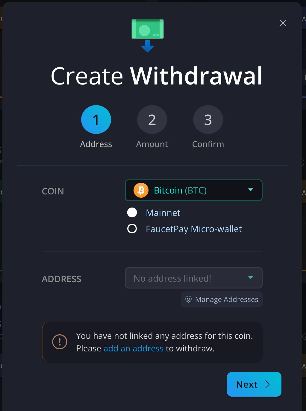 Withdrawal prompt