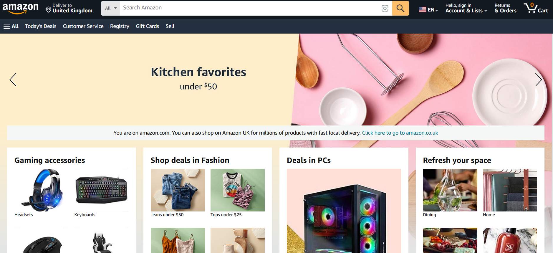 Amazon homepage