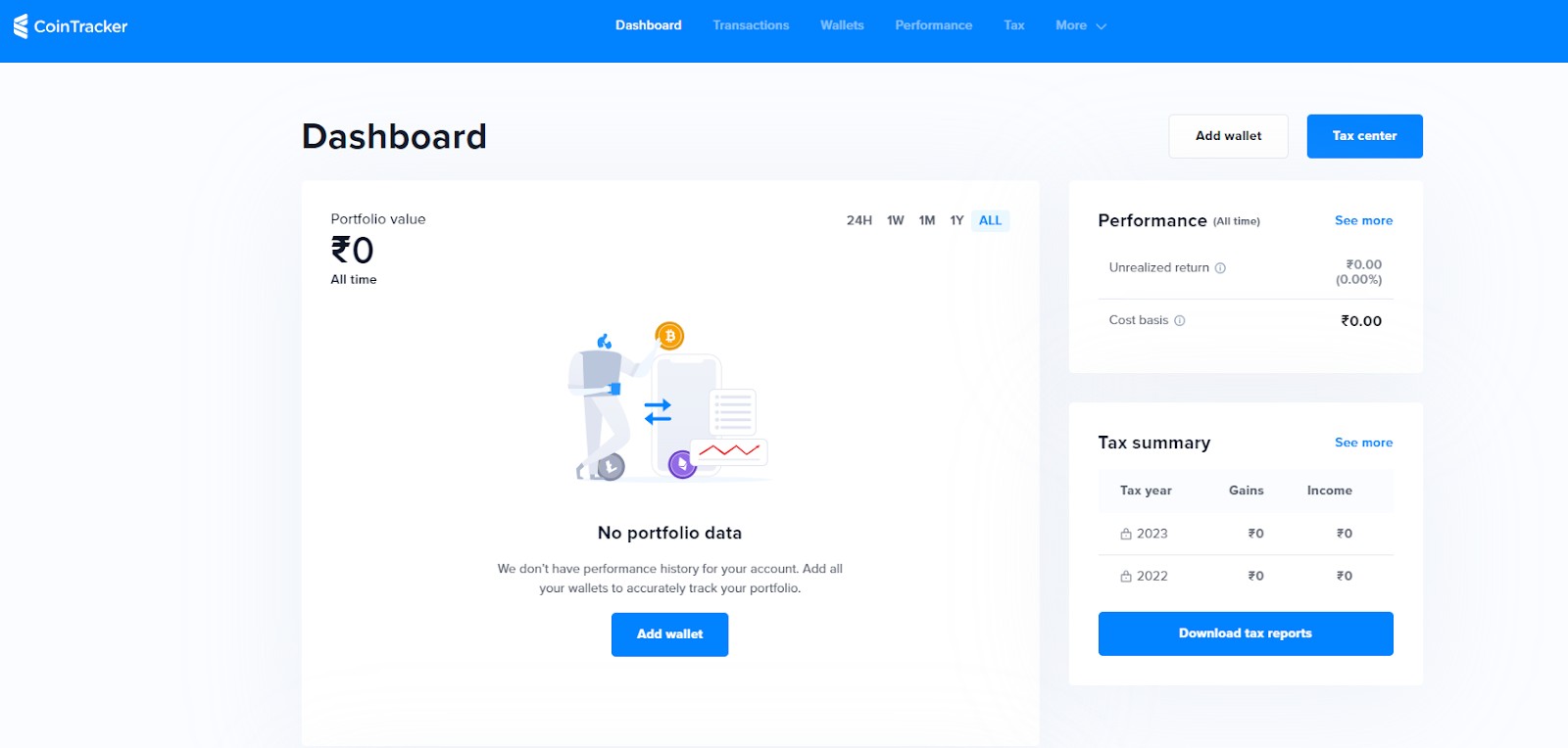 Panel de control de CoinTracker