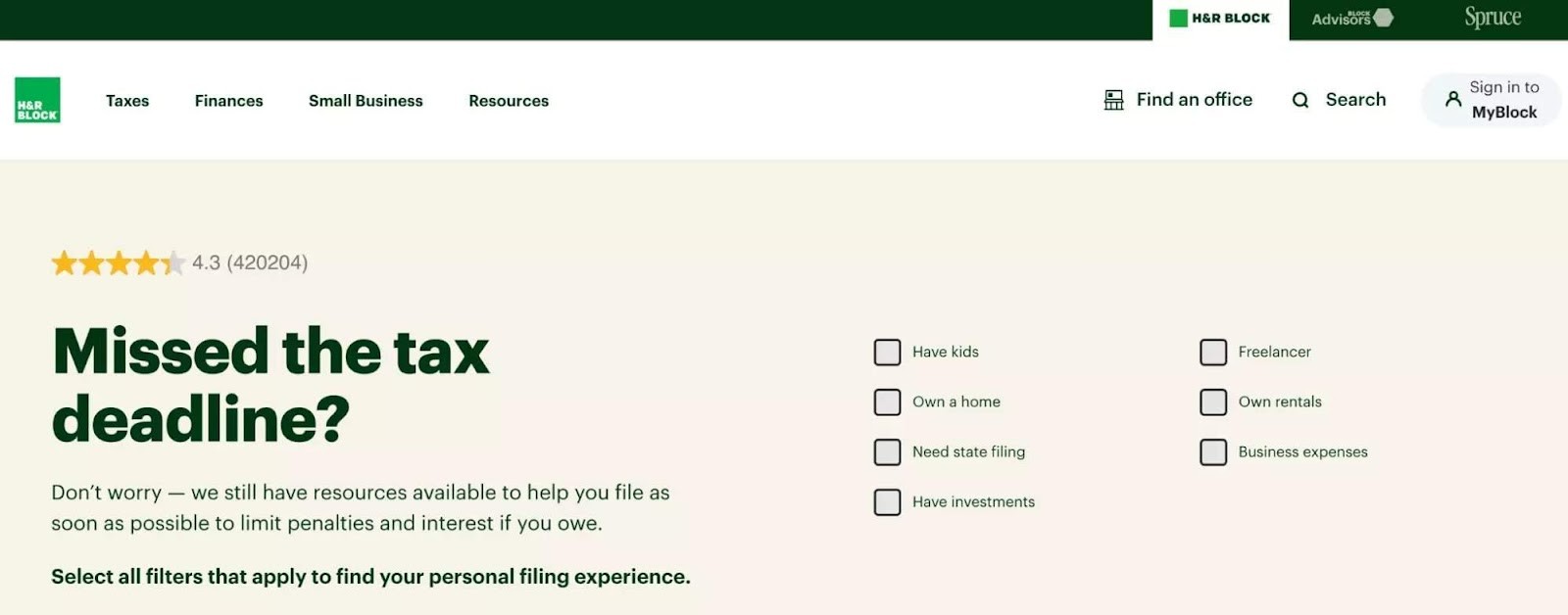 Sitio de H&R Block