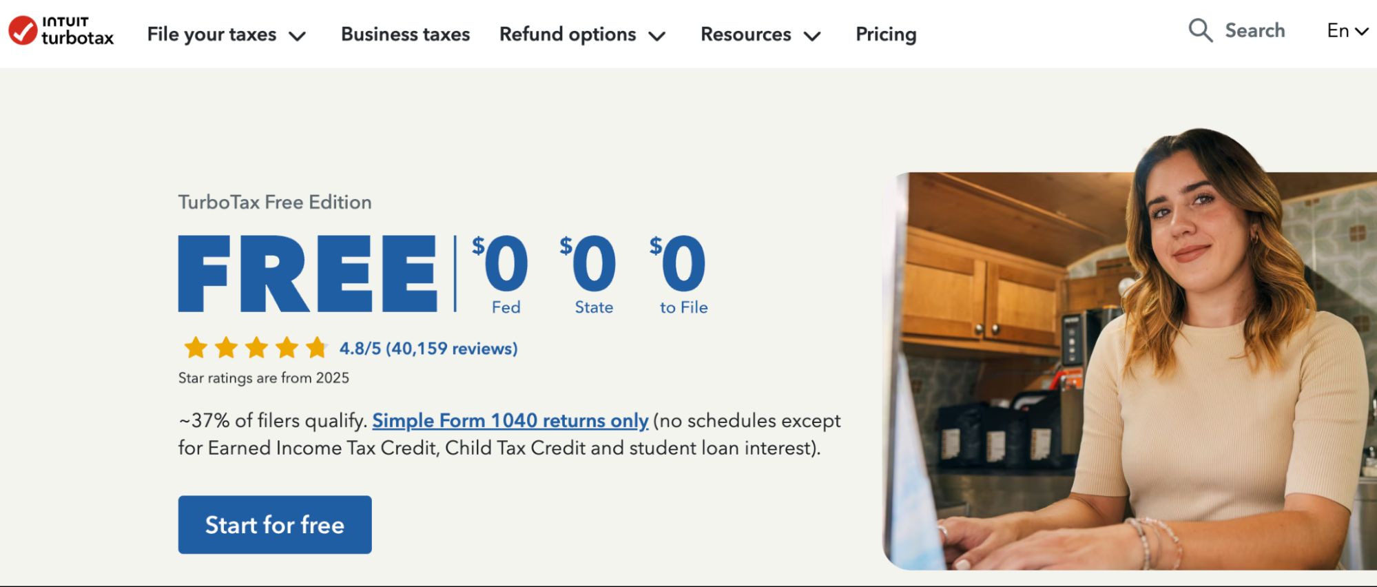 Interfaz de TurboTax Free Edition