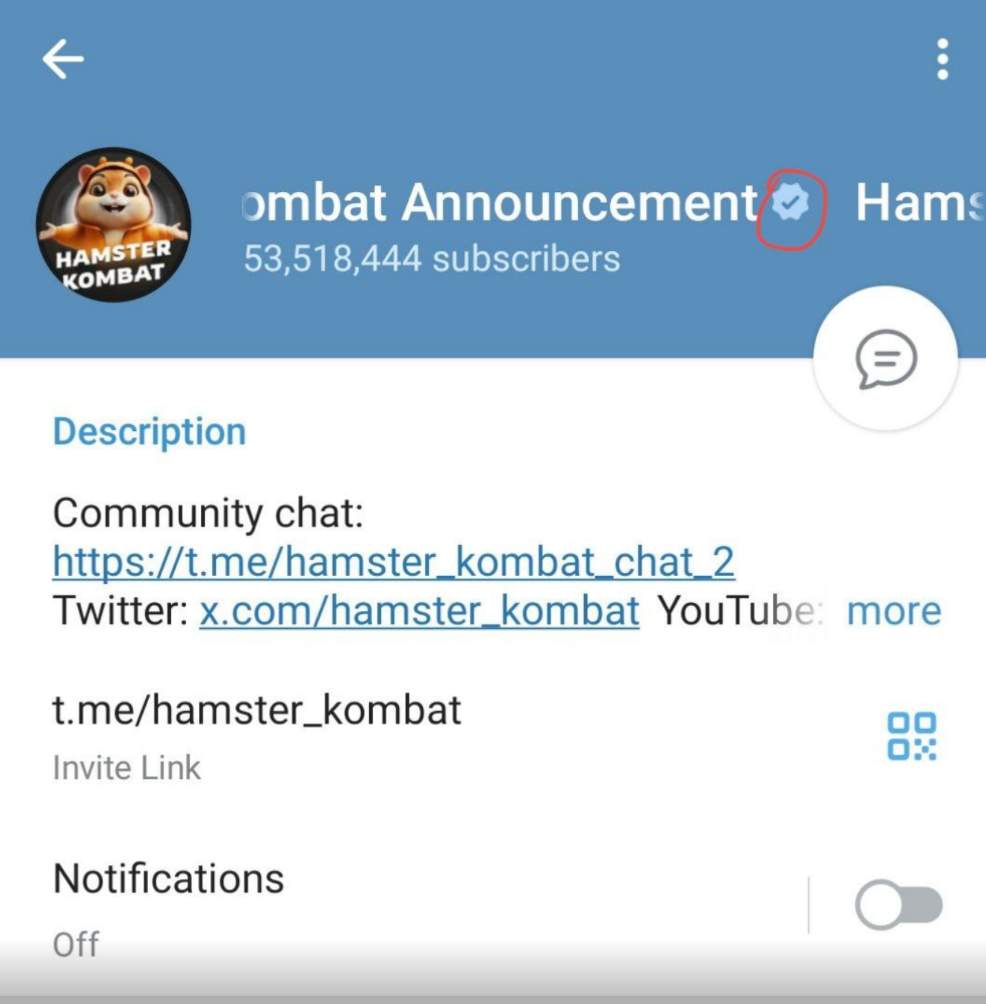 Doğrulanmış rozet. Kaynak: Telegram ekran görüntüsü