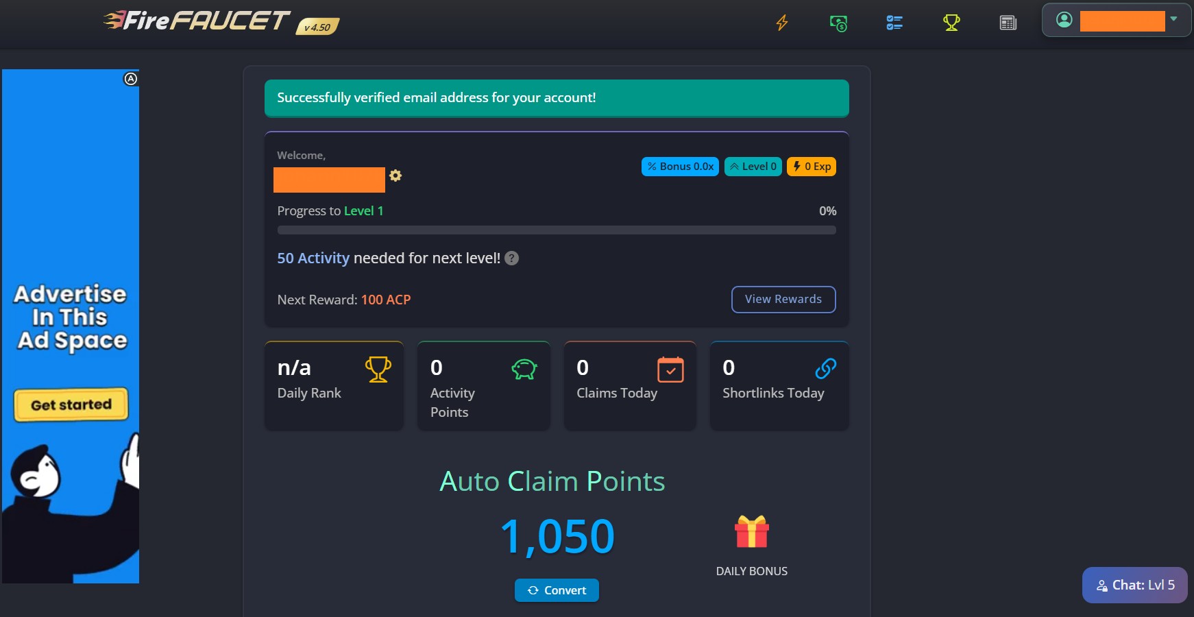Интерфейс аккаунта Fire Faucet