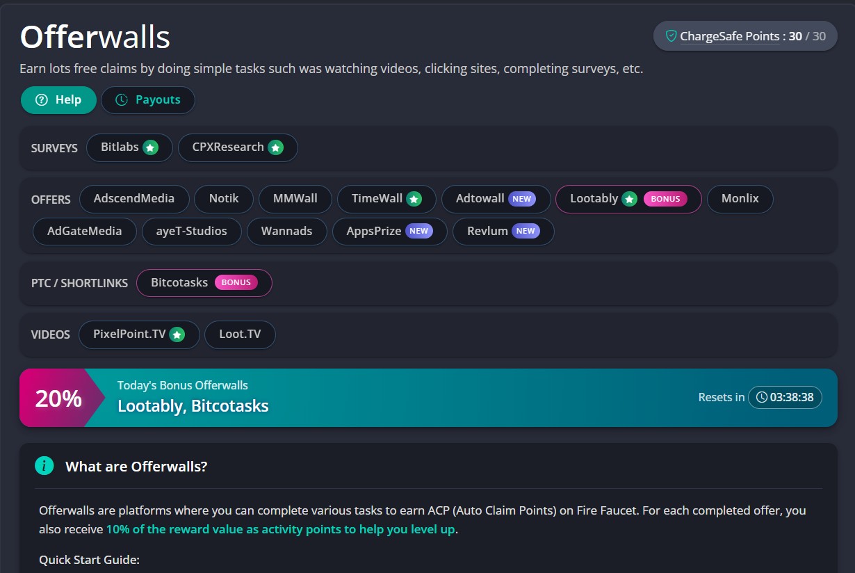 Offerwalls на Fire Faucet