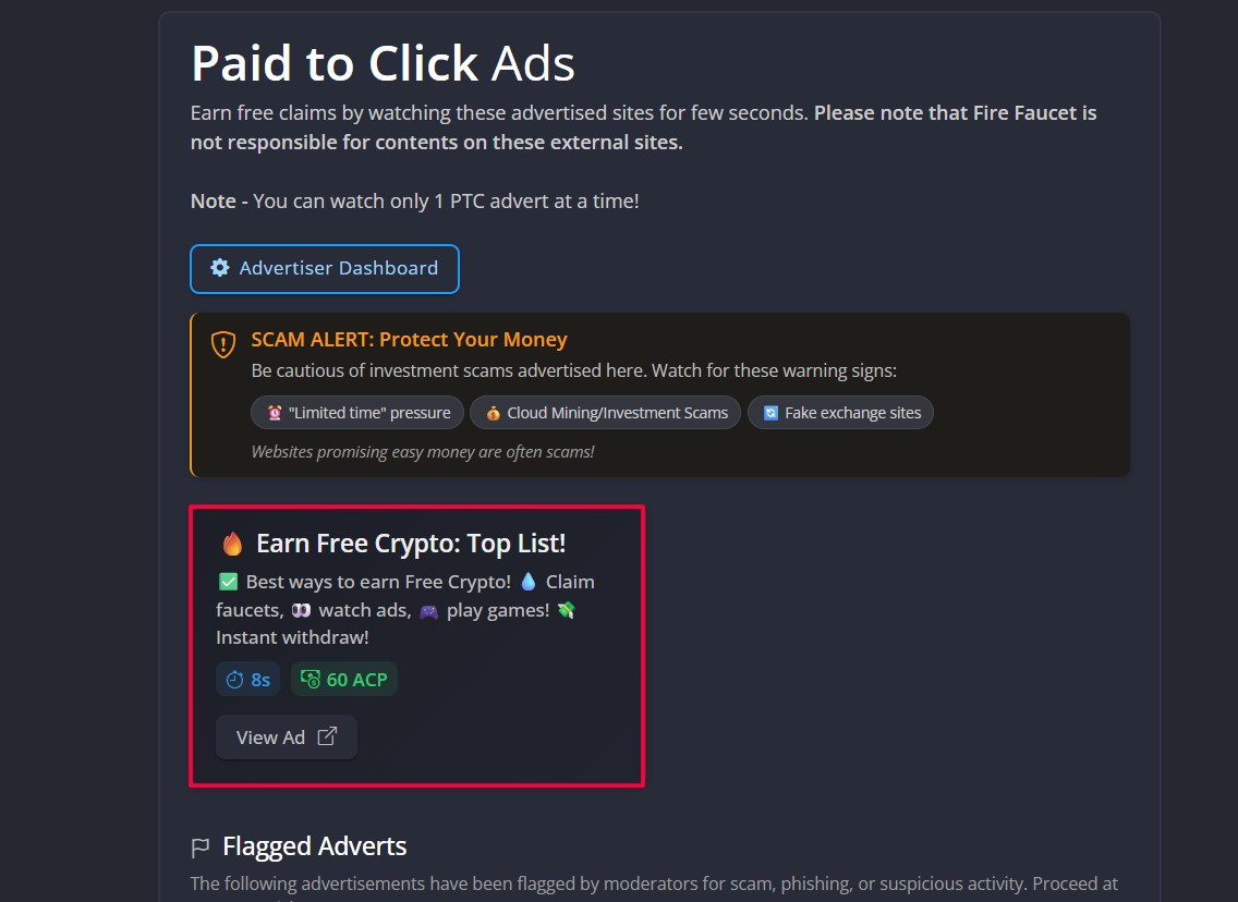 PTC-реклама на Fire Faucet