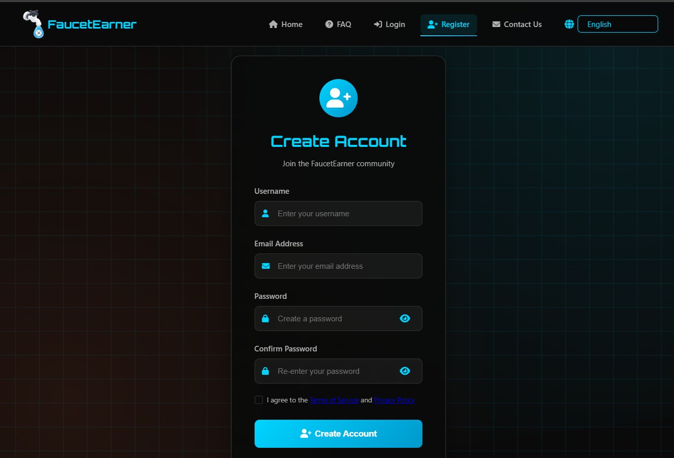 Register FaucetEarner Account