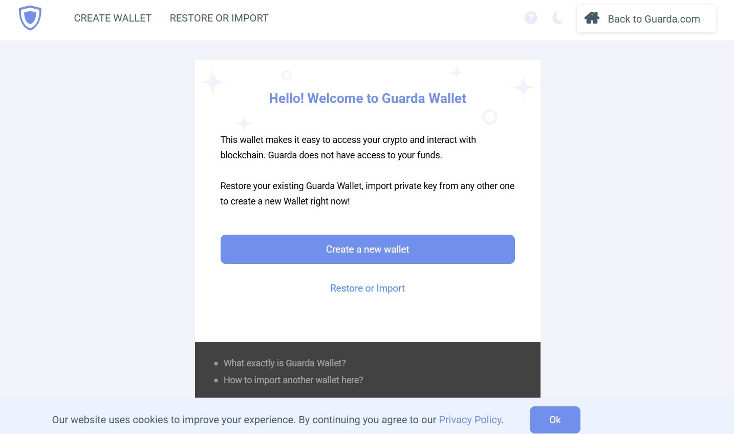 Створення гаманця Guarda Wallet