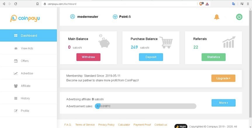 Coinpayu dashboard