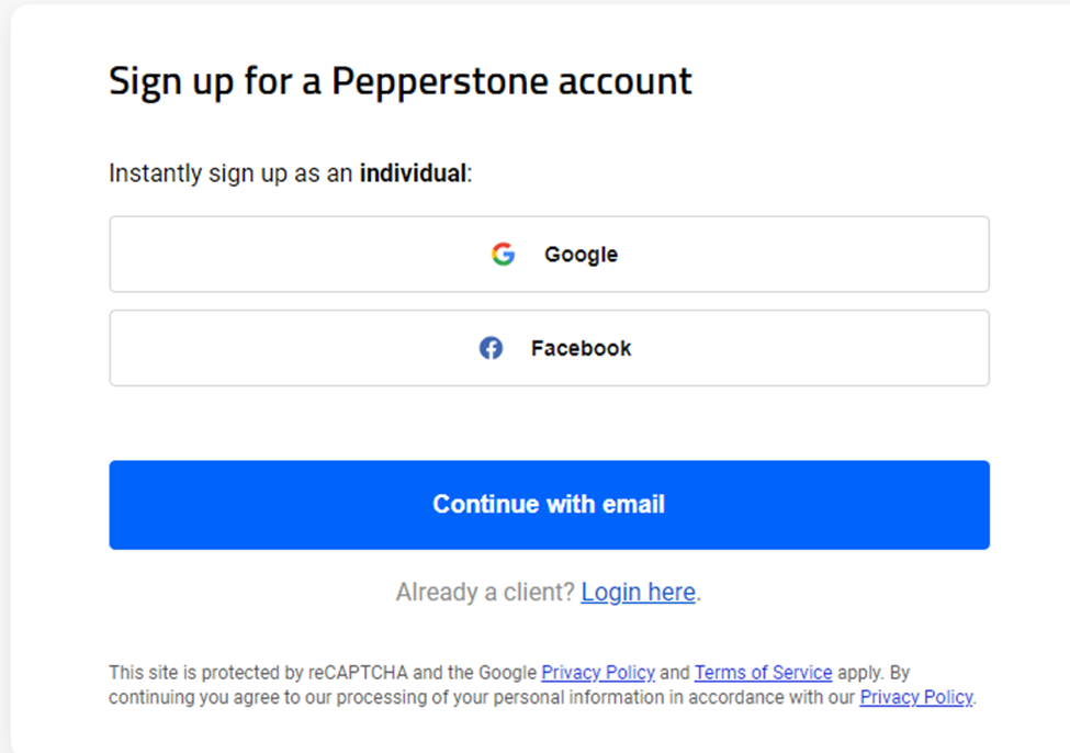 Pepperstone has a straightforward sign up process