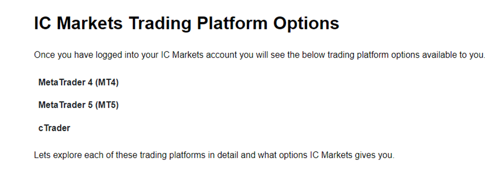 Supported trading platforms on IC markets