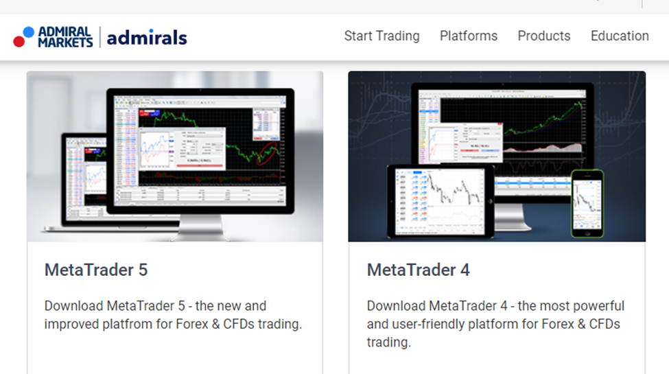 Admiral Markets allows trading on both the MetaTrader 4 and MetaTrader 5 platform