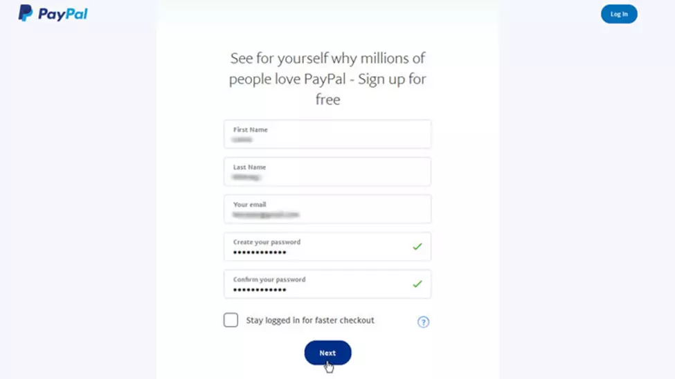 Creating a Paypal account with the new email address