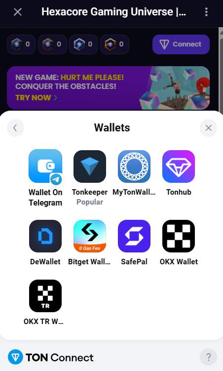 Compatible wallets in Hexacore