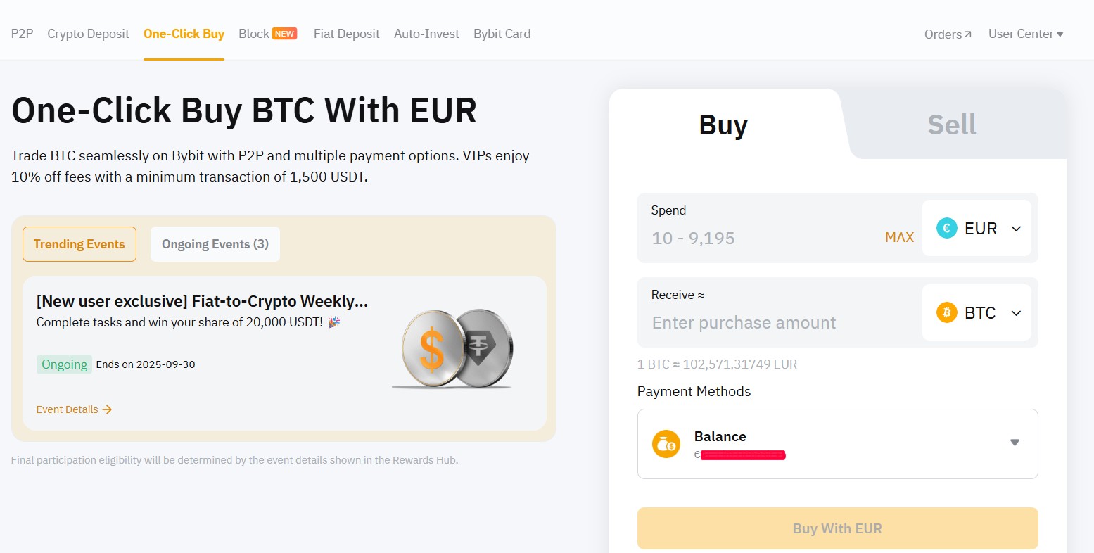 Покупка криптовалюты на Bybit