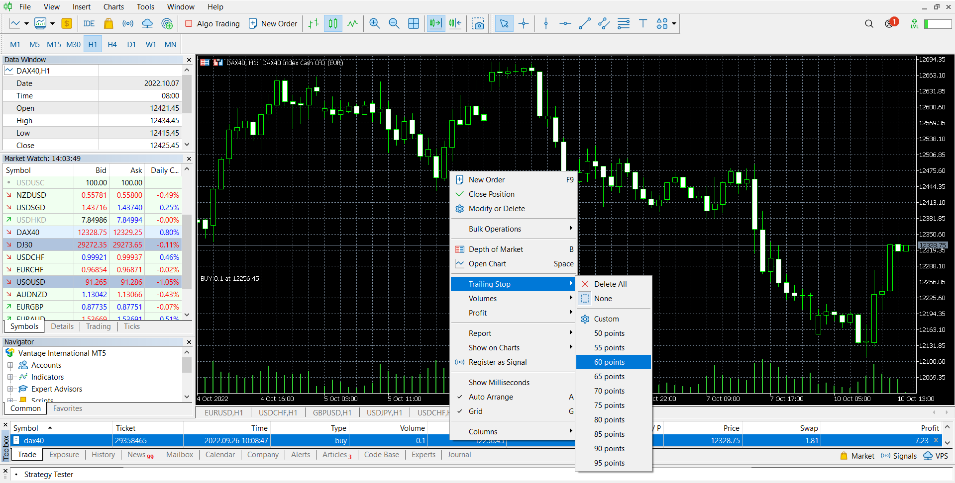 Setting a trailing stop loss order in Metatrader